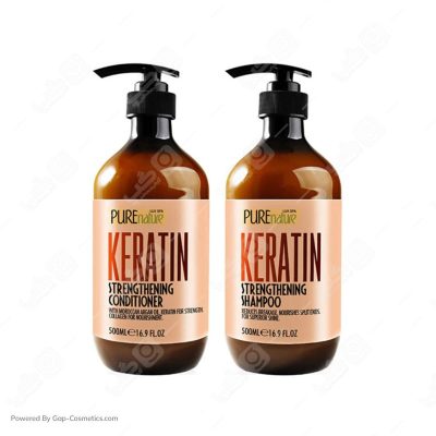 پک شامپو و ماسک مو تقویت کننده و درخشان کننده مو  پیورنیچر PURE NATURE مدل کراتین حجم 500 میلی لیتر